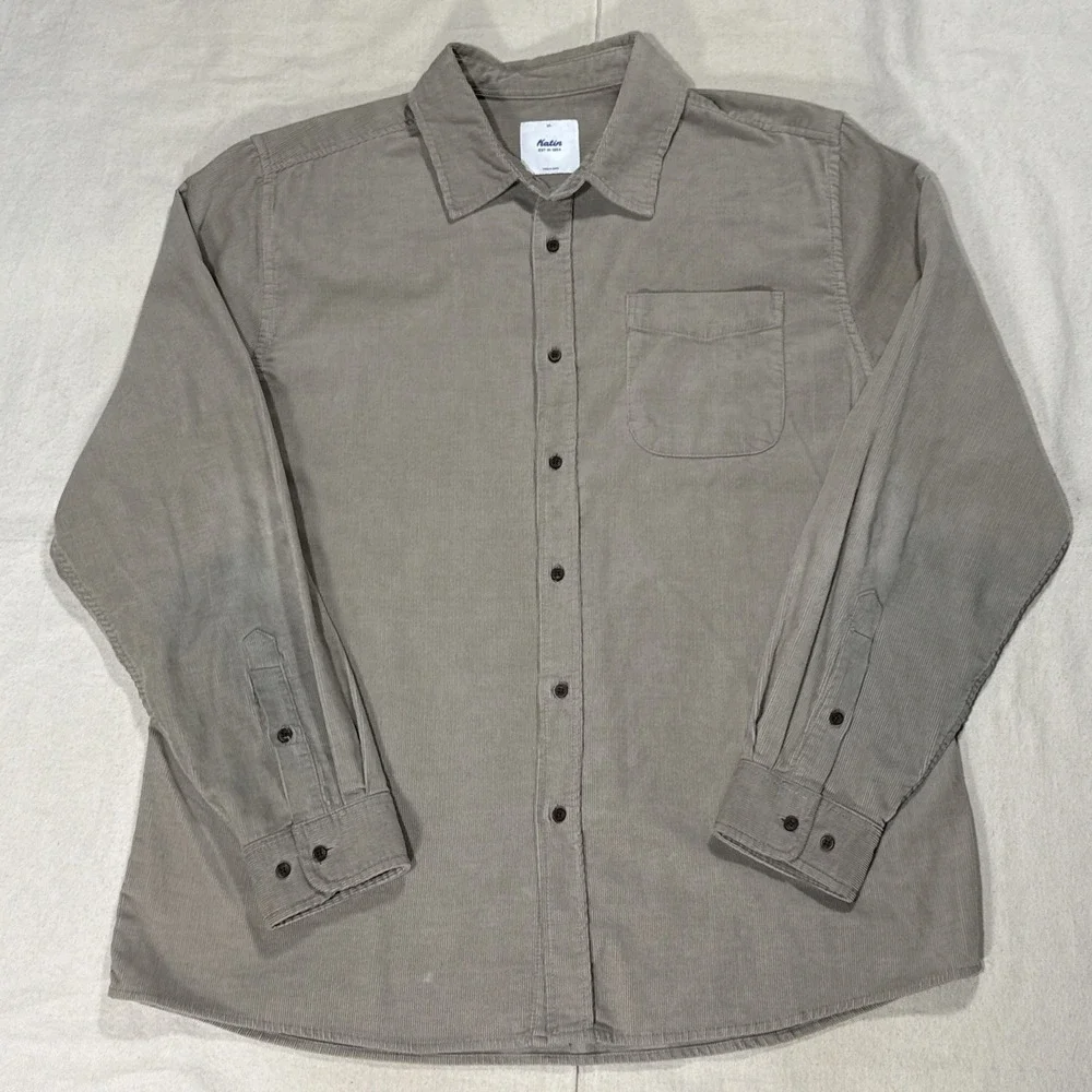 Katin Shirt Mens Corduroy Long Sleeve Snap Up Pockets Casual XL Beige